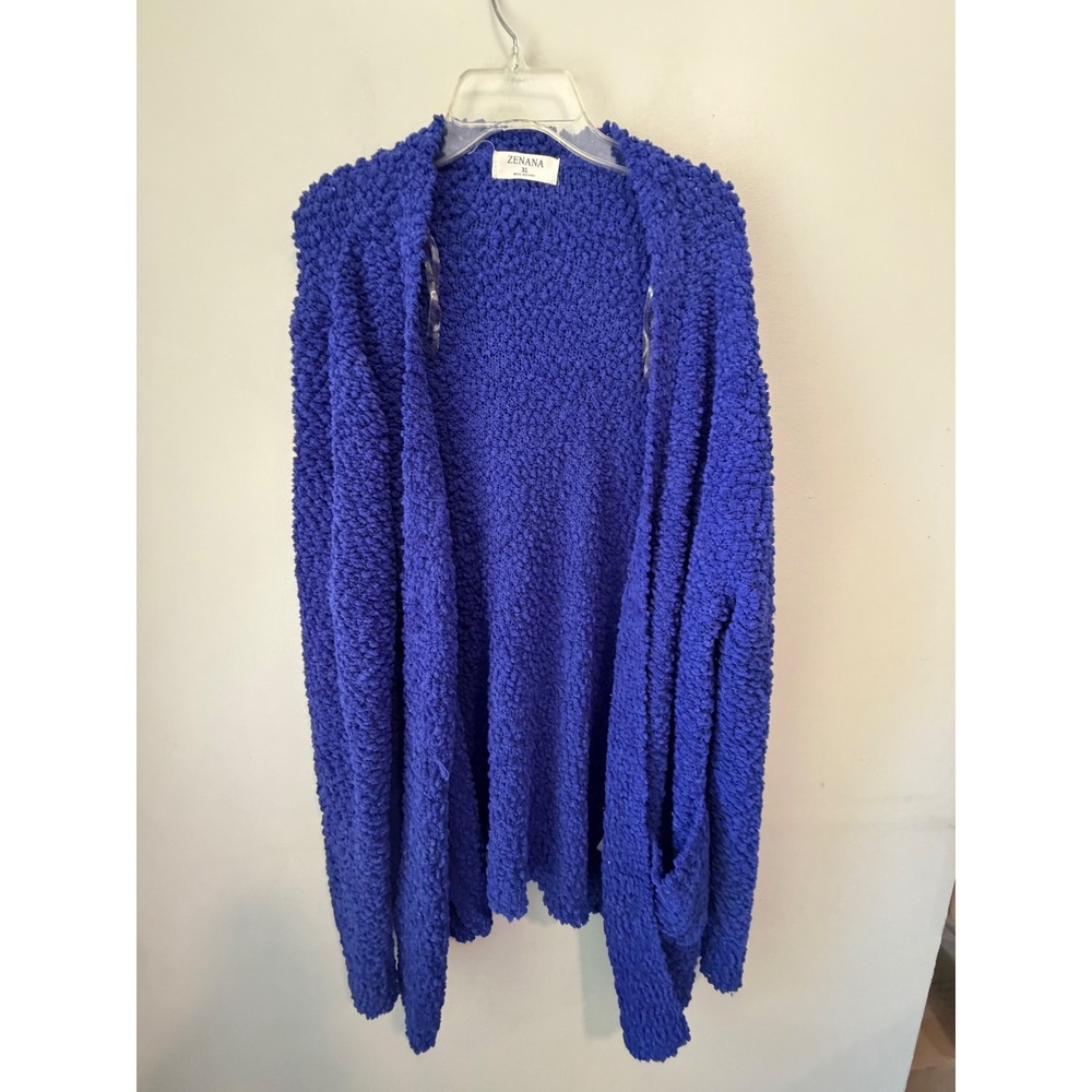 Zenana Royal Blue Popcorn Knit Open Front Cardigan Sweater Pockets XL TW-1938AB